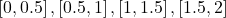 \left[0,0.5\right],\left[0.5,1\right],\left[1,1.5\right],\left[1.5,2\right]