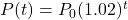 P(t)=P_0(1.02)^t