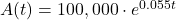 A(t)=100,000\cdot e^{0.055t}