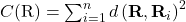 C(\mathrm{R})=\sum_{i=1}^n d\left(\mathbf{R}, \mathbf{R}_i\right)^2