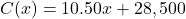 C(x)=10.50x+28,500