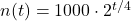 n(t)=1000\cdot 2^{t/4}