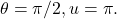 \theta =\pi \text{/}2,u=\pi .