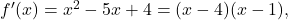 {f}^{\prime } (x)={x}^{2}-5x+4=(x-4)(x-1),