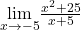 \underset{x\to -5}{\lim}\frac{x^2+25}{x+5}