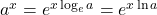 a^x=e^{x \log_e a}=e^{x \ln a}