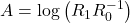 A=\log \left(R_1 R_0^{-1}\right)