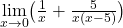 \underset{x\to 0}{\lim}\big(\frac{1}{x}+\frac{5}{x(x-5)}\big)