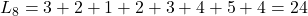 {L}_{8}=3+2+1+2+3+4+5+4=24