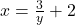 x=\frac{3}{y}+2