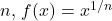 n, \, f(x)=x^{1/n}