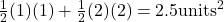 \frac{1}{2}(1)(1)+\frac{1}{2}(2)(2)=2.5 \text{units}^2