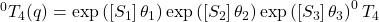 { }^0 T_4(q)=\exp \left(\left[S_1\right] \theta_1\right) \exp \left(\left[S_2\right] \theta_2\right) \exp \left(\left[S_3\right] \theta_3\right)^0 T_4