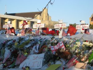 A memorial at Northern Illinois University following the February 14, 2008 shooting at where six people were killed and18 people were injured.