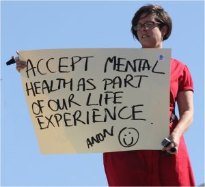 Image 1: A protest that challenges the stigma around mental health and encourages a shift in perspective
