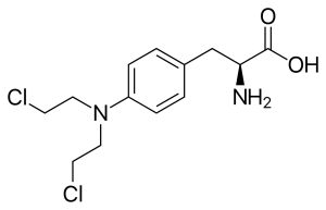 Chemical structure of melphalan, a type of alkylating agent.