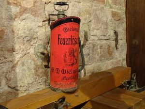 The image above shows the very first fire extinguisher invented by Ambrose Godfrey in 1723.
