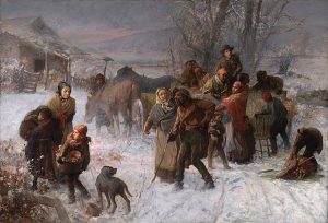 Painting of abolitionists helping slaves escape through the Underground Railroad