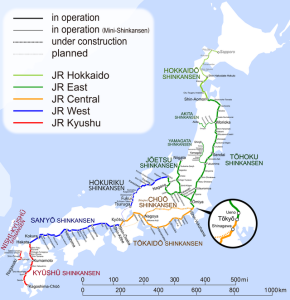 Map of the Shinkansen lines